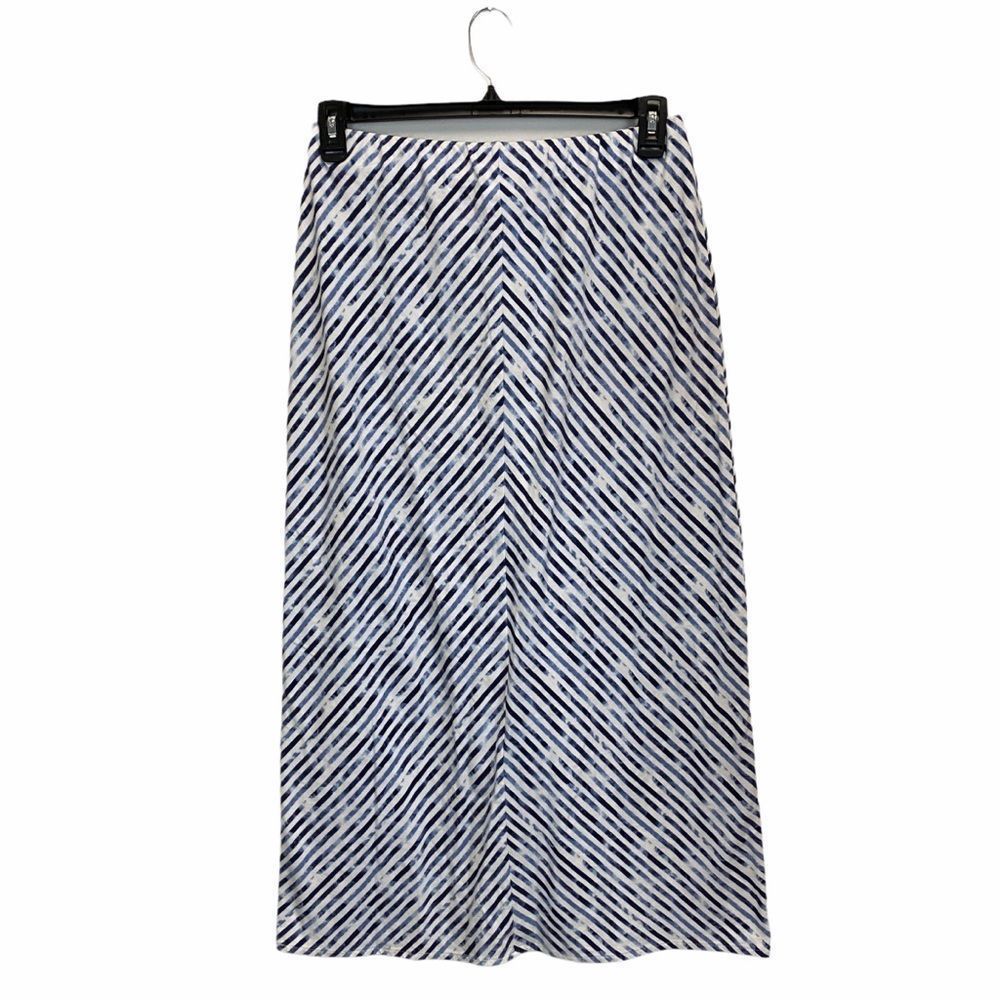 J. Jill Chevron White Blue Cotton Blend Midi Skirt